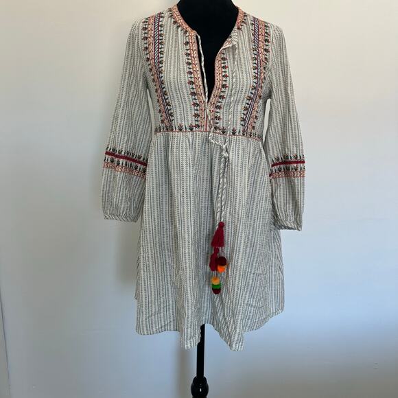 Zara TRF Trafaluc Striped Embroidered Mini Peasant Dress, Size ZS - Picture 3 of 9